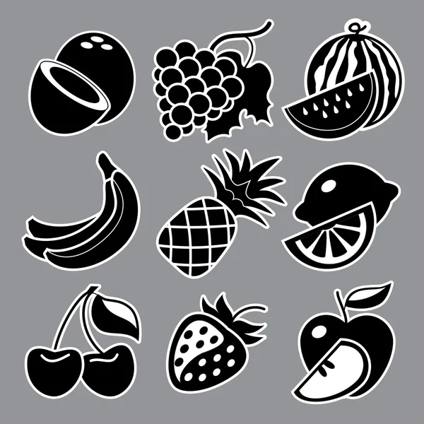 Conjunto de iconos de frutas negras sobre fondo blanco — Vector de stock