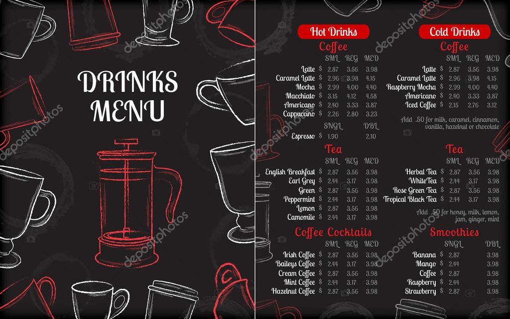 Plantilla de folleto de menú bebidas café con blanco mano