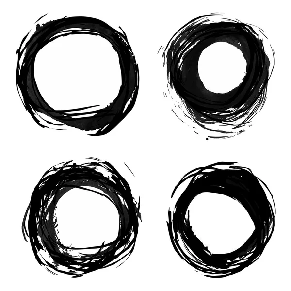Grunge encre noire cercles isolés sur fond blanc — Image vectorielle