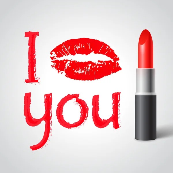 Red lipstick print I KISS YOU with lips — ストックベクタ