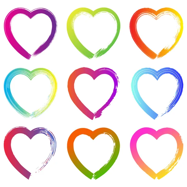 Set of colorful grunge hand drawn hearts on white background. Ha — Stock Vector