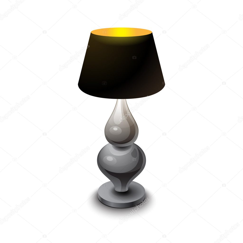 Black shining table-lamp with metal stem on white background