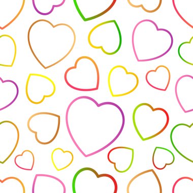 Beyaz arka plan üzerinde renkli çizgi kalpler deseni