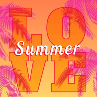 Sarı harflerle aşk pembe palmiye yaprakları ile