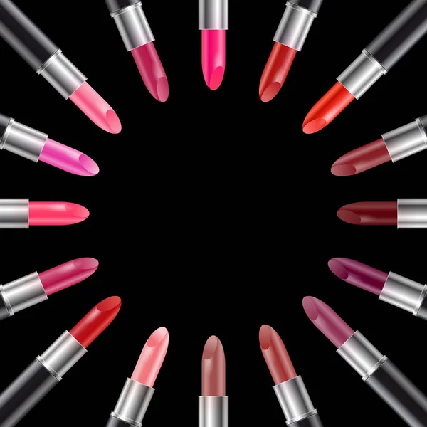 Jeu de rouges à lèvres réalistes en tube noir — Image vectorielle