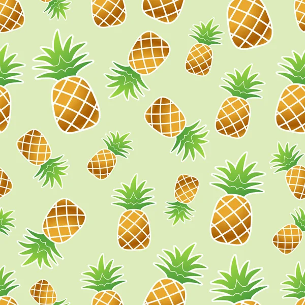 Golden pineaple with white stroke seamless pattern on light gree — Stock Vector