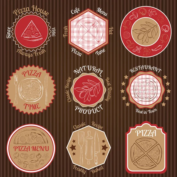 Conjunto de insignias de restaurante de pizza sobre fondo de cartón — Vector de stock