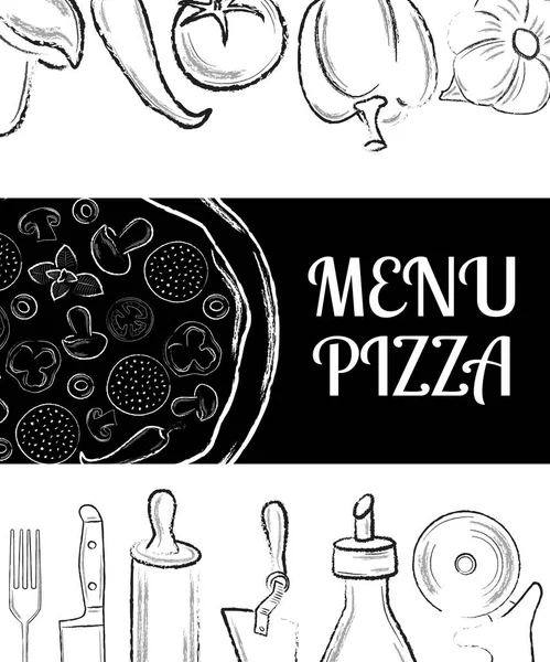 Modèle de page d'accueil de menu de café de pizza avec la main blanche dessinée ingred — Image vectorielle