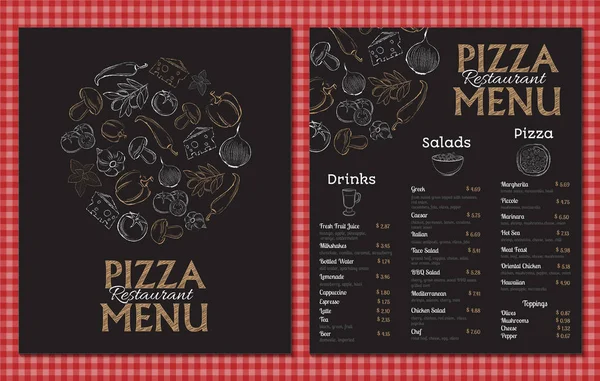 Pizzeria-Menüvorlage Design mit handgezeichneter Zutat — Stockvektor