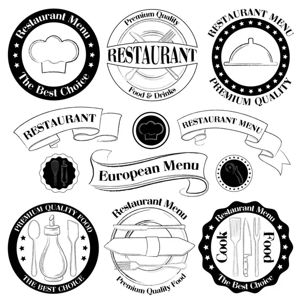 Restaurante blanco y negro insignias — Vector de stock