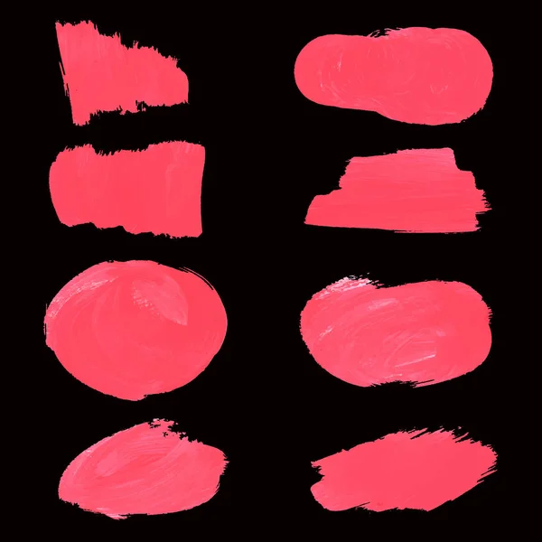 Conjunto de manchas de acuarela rosa para el diseño sobre fondo negro — Archivo Imágenes Vectoriales