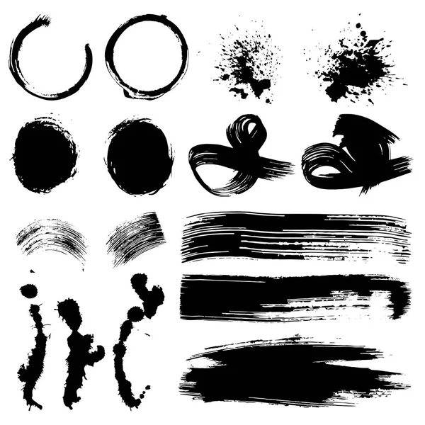 Set of artistic brushstrokes, paint splashes and ink spots. Abst — Stock Vector