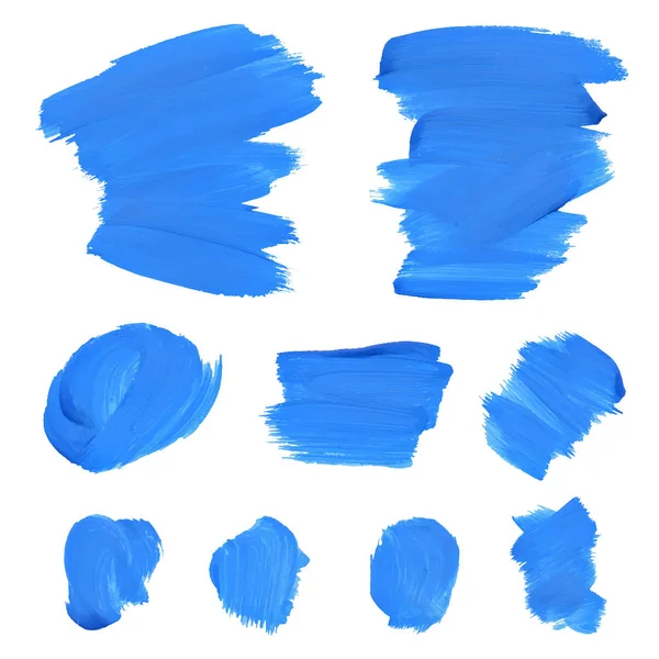 Conjunto de manchas de acuarela azul sobre fondo blanco — Vector de stock
