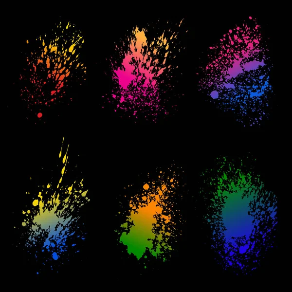 Farbenfrohe Farbspritzer auf schwarzem Hintergrund. Grunge-Elemente — Stockvektor