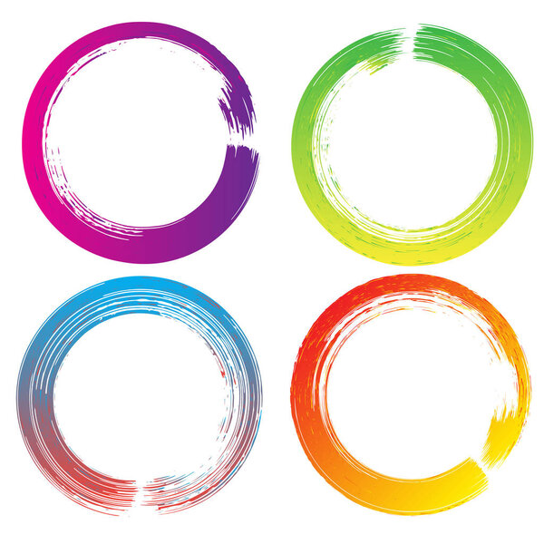 Set of colorful brushstroke circles. Abstract handdrawn grunge e