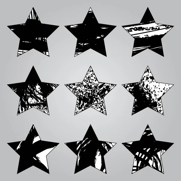 Conjunto de estrellas grunge de tinta en forma de fondo gris. Sello abstracto — Vector de stock