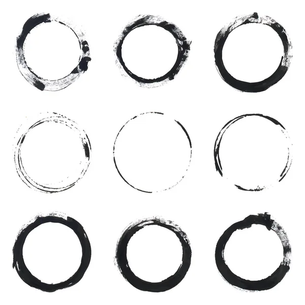 Set of ink grunge circles shape on grey background. Abstract sta — Stock Vector