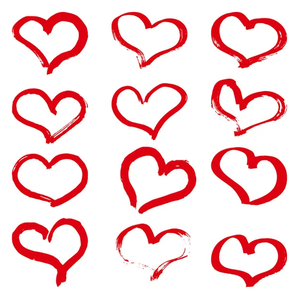 Набір червоних гранжевих сердець — стоковий вектор