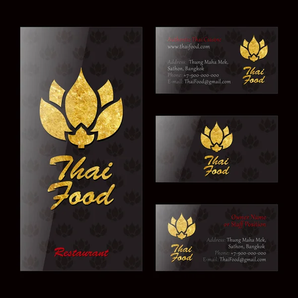 Restoran makanan Thailand brosur identitas hitam dan emas - Stok Vektor