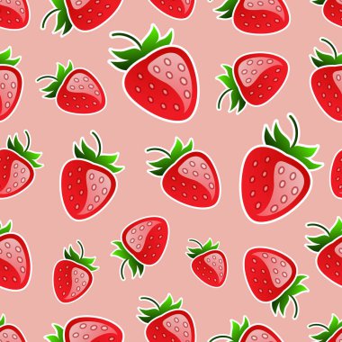 Yeşil yaprakları ve beyaz Konturla pembe arka yüzündeki kırmızı çilek