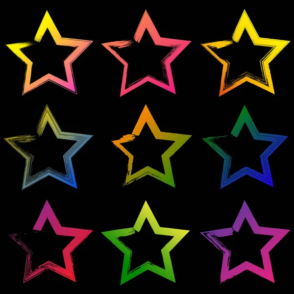 Conjunto de coloridas estrellas grunge dibujadas a mano sobre fondo blanco. Han. — Vector de stock