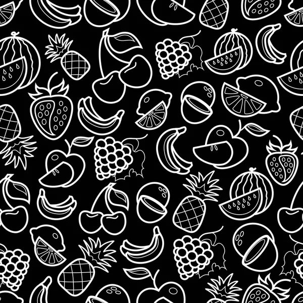Лінія мистецтва фруктових іконок візерунок на чорному тлі v — стоковий вектор