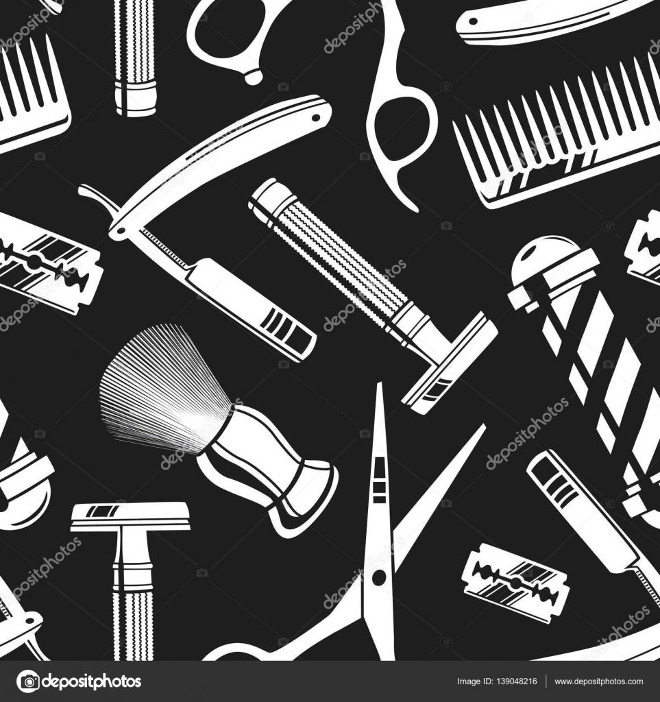 Seamless pattern background with vintage barber shop tools Stock Vector ...