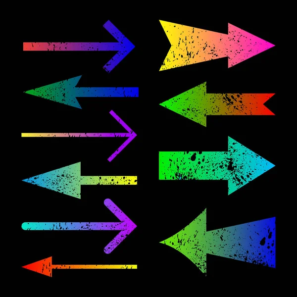 Set of frunge color arrows design  with carved ink  spots on whi — Stock Vector