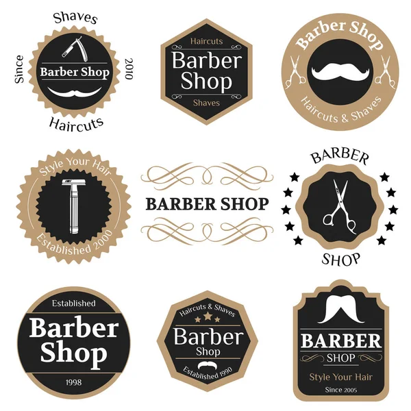 Set de insignias de peluquería vintage beige con tipografía y de — Vector de stock