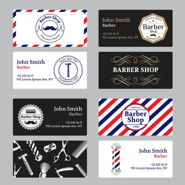 Set of barber shop business card on black and white background. — Stock Vector