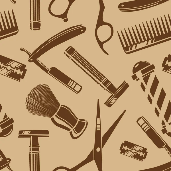 Fondo de patrón sin costuras con herramientas de peluquería vintage en be — Vector de stock