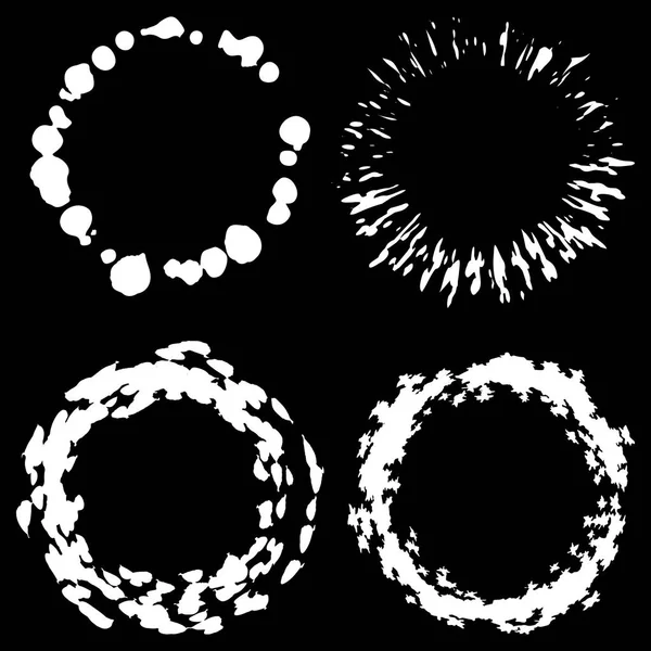 Set of  white brushstrokes circles shape on black background. La — Stock Vector