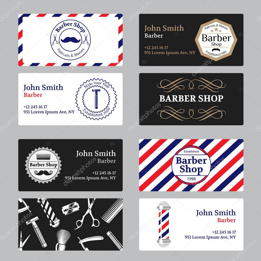 Set of barber shop business card on black and white background.