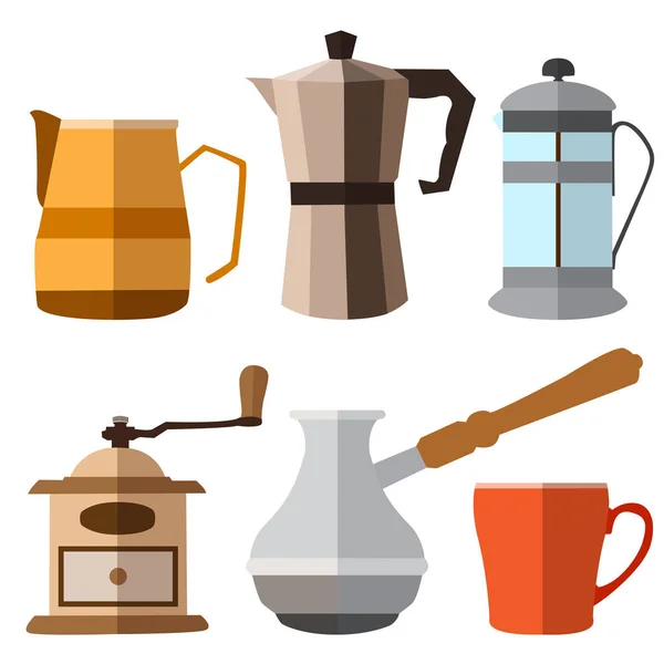 Uppsättning av seample färg kaffe platt ikoner på vit bakgrund — Stock vektor