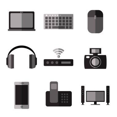 Beyaz arka plan üzerinde basit mobochrome cihazlar düz simgeler kümesi