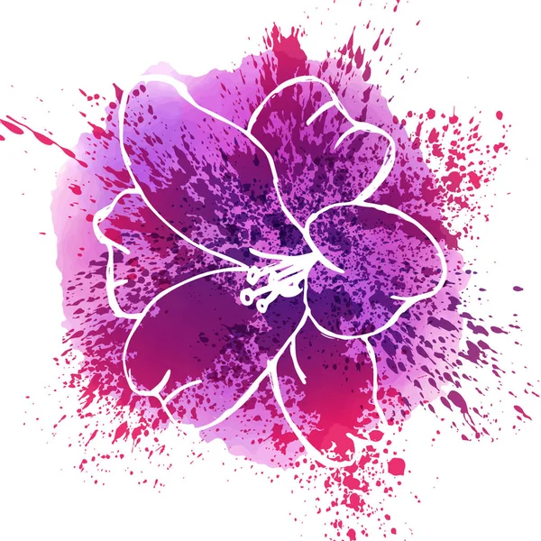 Flores dibujadas a mano en manchas y salpicaduras púrpuras Vectores de stock libres de derechos