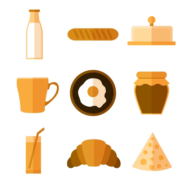 Conjunto de simples iconos de la comida de desayuno plana sobre fondo blanco — Vector de stock
