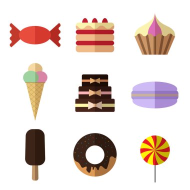 Wh üzerinde uzun gölgeler ile renkli basit fırın düz simgeler kümesi