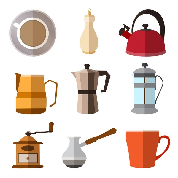 Ensemble d'icônes plates de café simples avec de longues ombres sur fond blanc — Image vectorielle