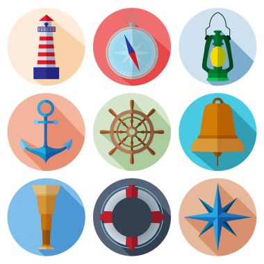 Uzun gölgeler ile basit deniz düz sembollerin renk c ayarla