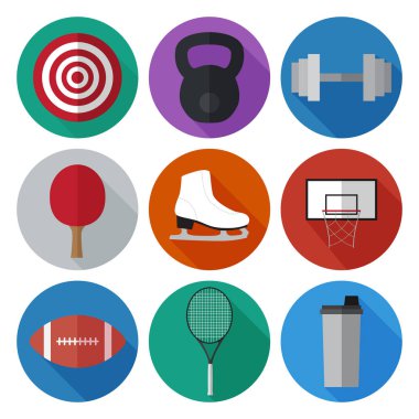 Renk halkaları basit spor ekipmanları düz simgeler kümesi