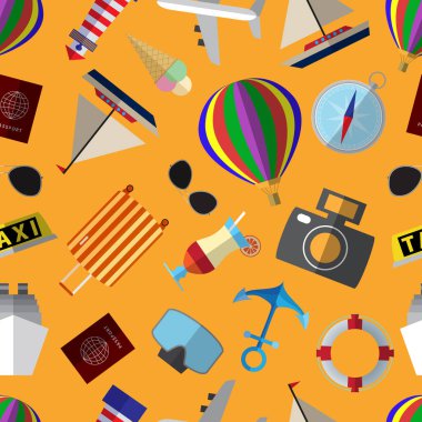 Modern seyahat sembolleri düz simgesi ile Seamless Modeli arka plan