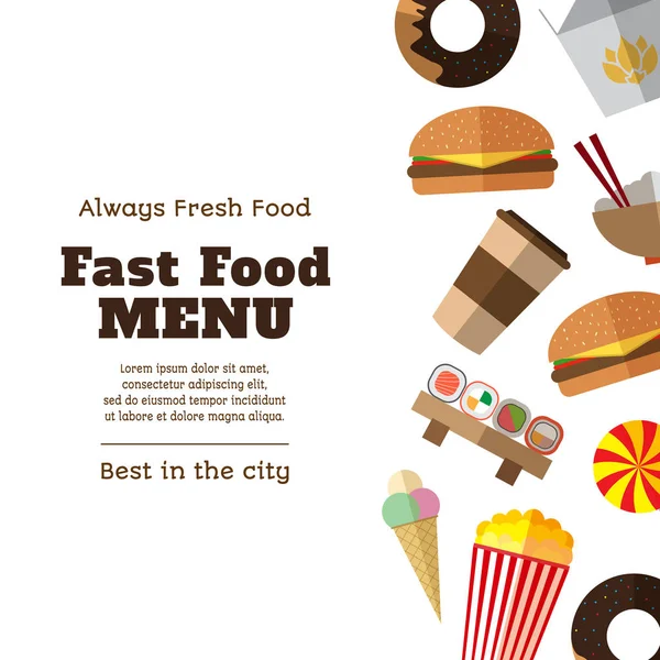 Zestaw ikon płaski kolorowy prosty fast food z długich cieni na — Wektor stockowy
