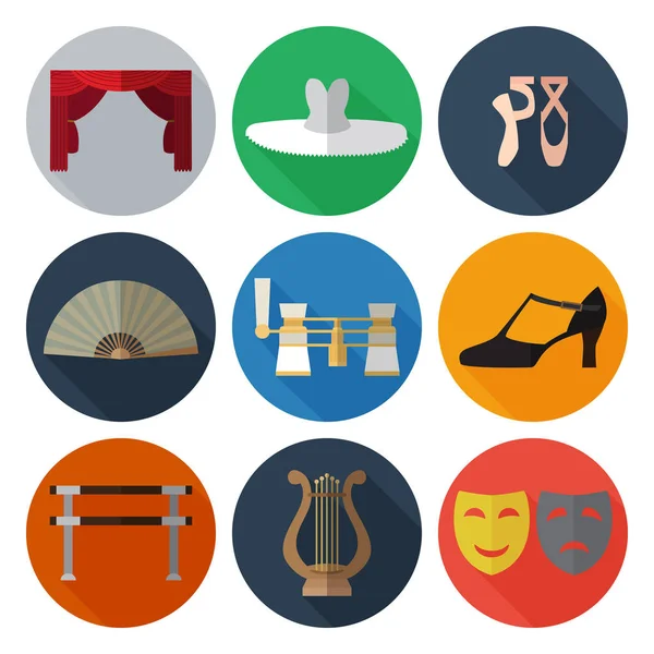 Conjunto de simples símbolos de teatro y ballet iconos planos en color cir — Vector de stock