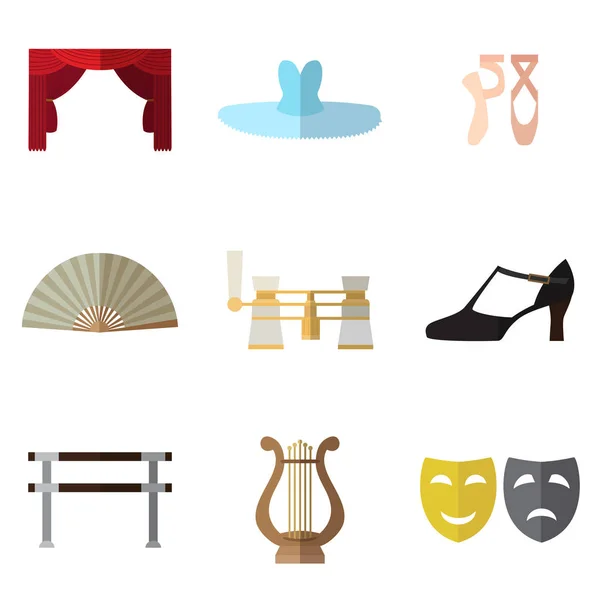 Set di semplici simboli del teatro e del balletto icone piatte su bac bianco Vettoriale Stock