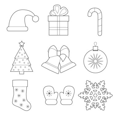 Basit Noel ve yeni yıl çizgi sanat simgeler kümesi