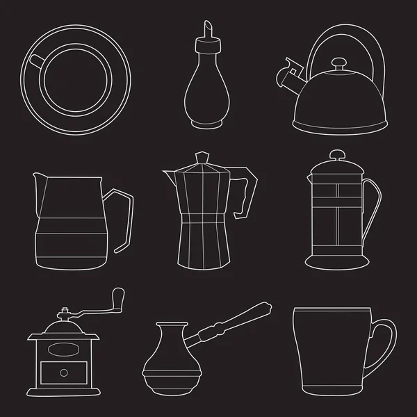 Conjunto de iconos de arte de línea de café simple sobre fondo blanco — Vector de stock