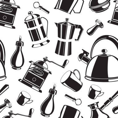 Siyah arka plan üzerine beyaz elle çizilmiş mutfak araçları seti