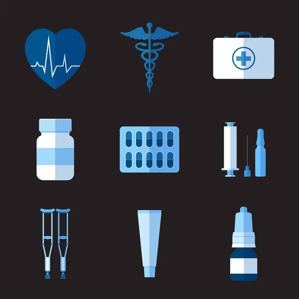 Set de simples iconos planos de medicina monocromática sobre fondo gris — Vector de stock