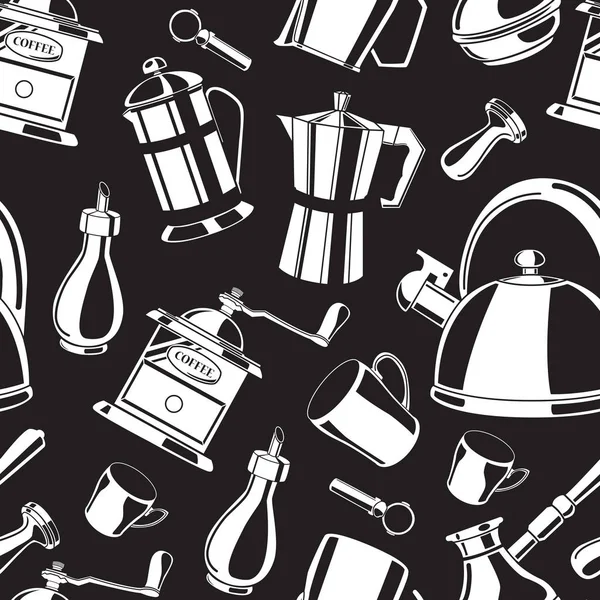 Conjunto de herramientas de cocina dibujadas a mano en blanco sobre fondo negro — Vector de stock